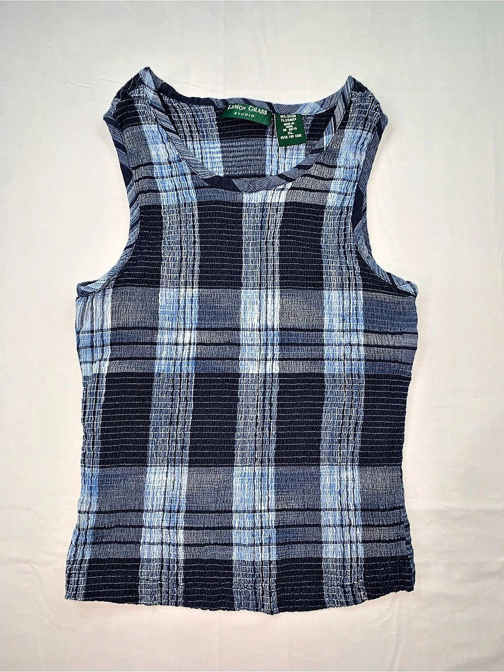 Lemon Grass Studio Plaid Cotton Tank Top in Blue Size XL